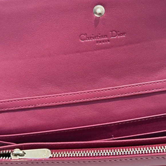 Christian Lady Dior Fuchsia Patent Leather Cannage Rendezvous Wallet Chain WOC - Picture 7 of 11